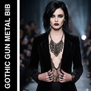 Gunmetal Statement Bib Necklace | Draped Kinetic Fringe Ball Chain